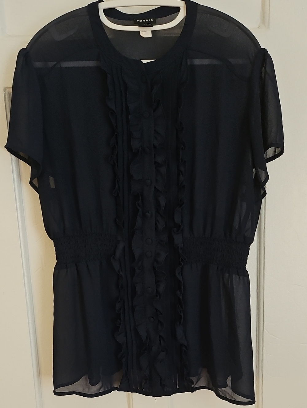 Torrid Navy Ruffle Blouse